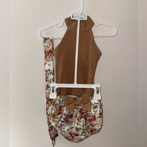 Amazon Baby Girl Halter Bloomer Tan Ribbed Summer Floral 3 Piece Set